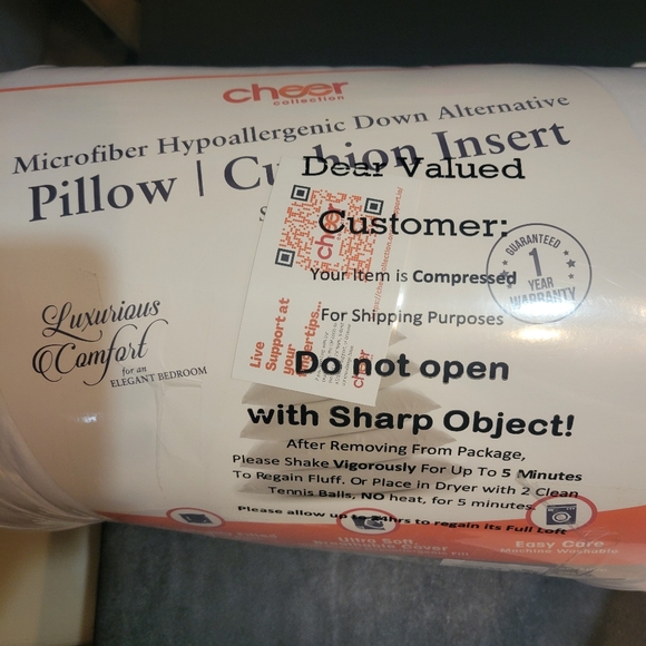 2 Cheer Collection Pillows & Cushion Inserts Hypoallergenic Down Alternative - Picture 3 of 5